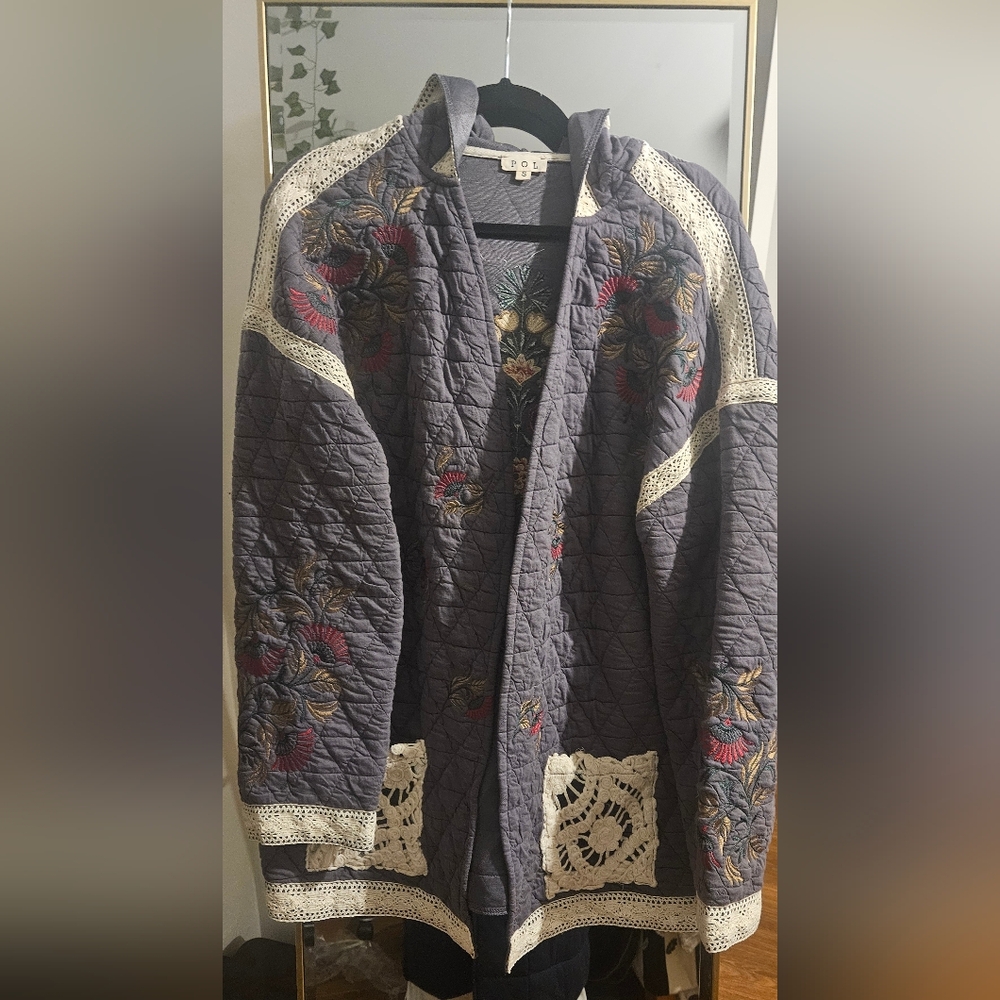 Embroidered Gray Tunick with Lace Accents